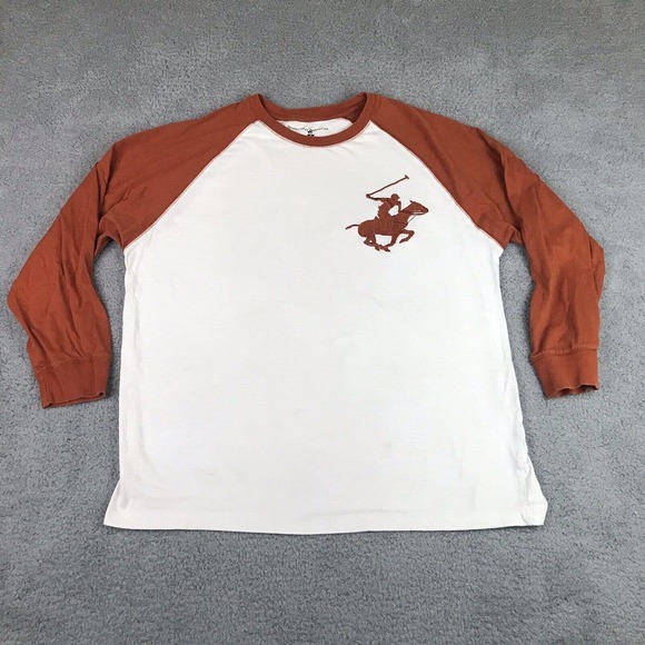 Polo Club Other - Beverly Hills Polo Club T Shirt Men‎ XL White Orange Big Pony Raglan Long Sleeve